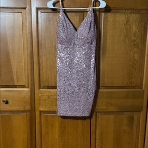 Emerald Sundae Rose Gold Sequin Spaghetti-Strap Mini Dress